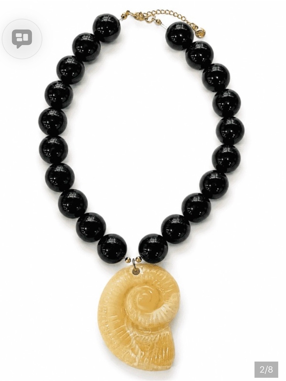 mayamar Black Bead Necklace with Shell Pendant new in dust bag